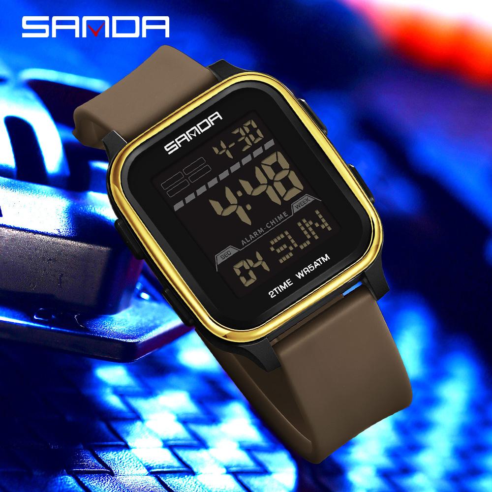 SANDA 2211 Leisure Men's Electronic Watch Multi functional Square Dial Calendar Sports Fluorescent Waterproof Digital Watch