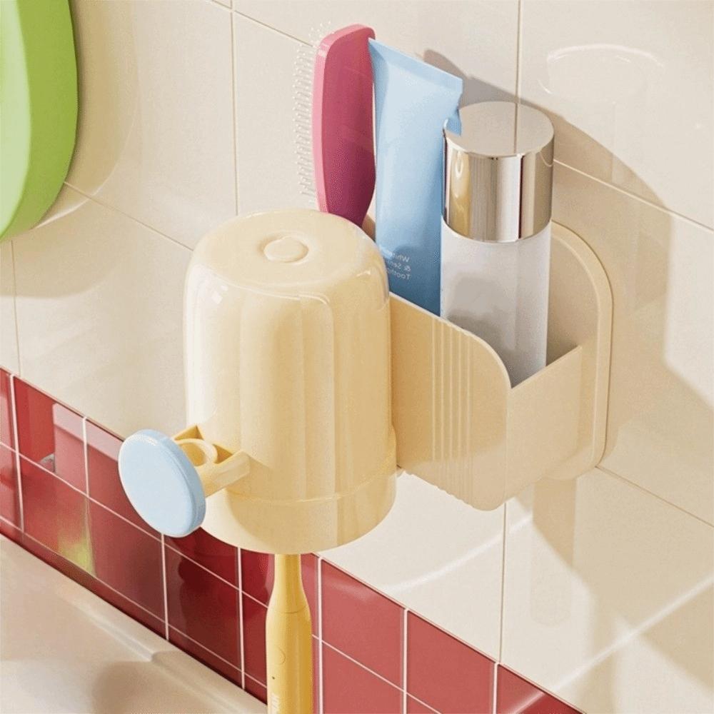 Plastic Toothbrush Storage Rack Dopamine No Drilling Rack Mouthwash Cup Holder  Bathroom Storage