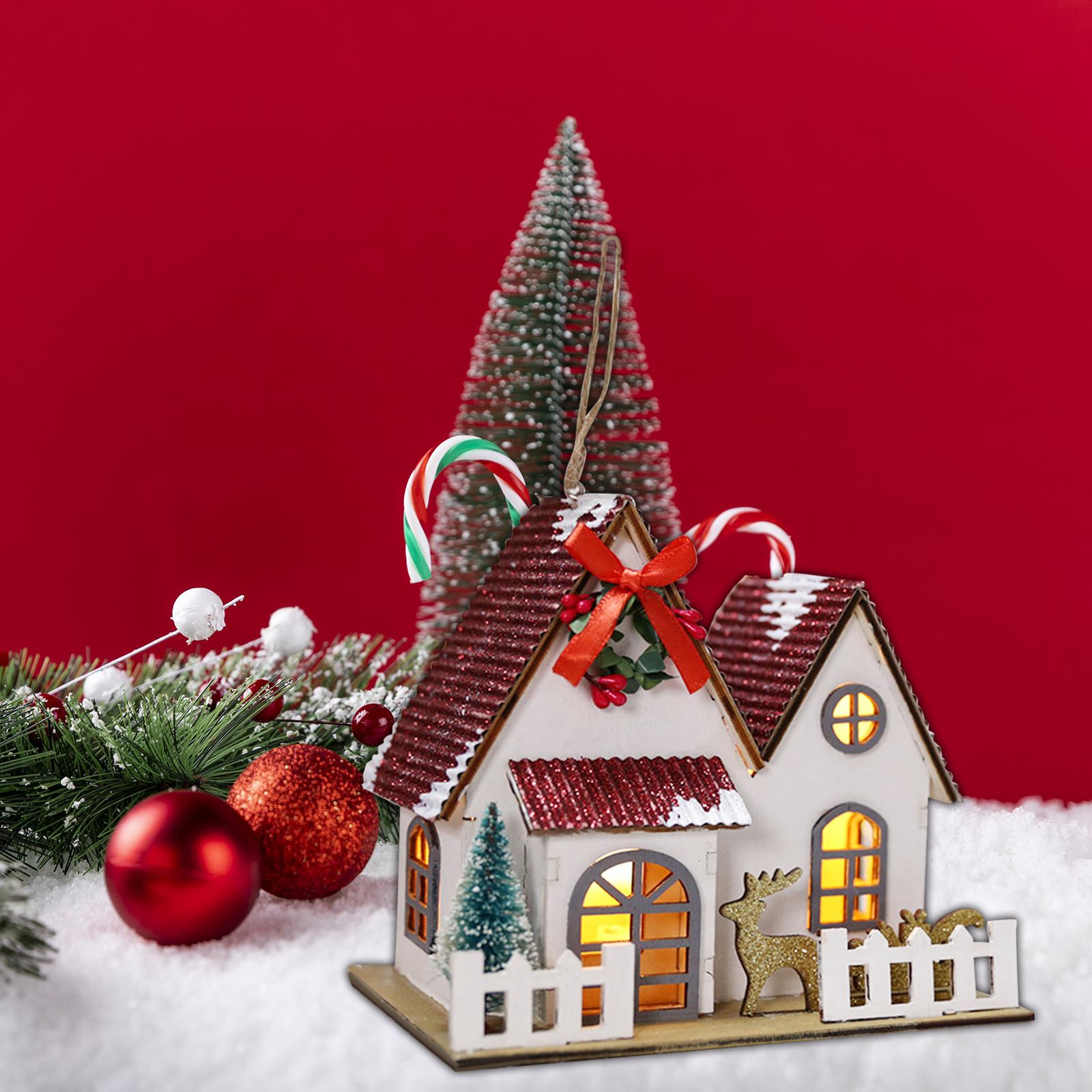 

Mini Christmas Village House Wood Table Ornament Christmas Winter Village Houses for Decoration Desk Table Bedroom Room Decor