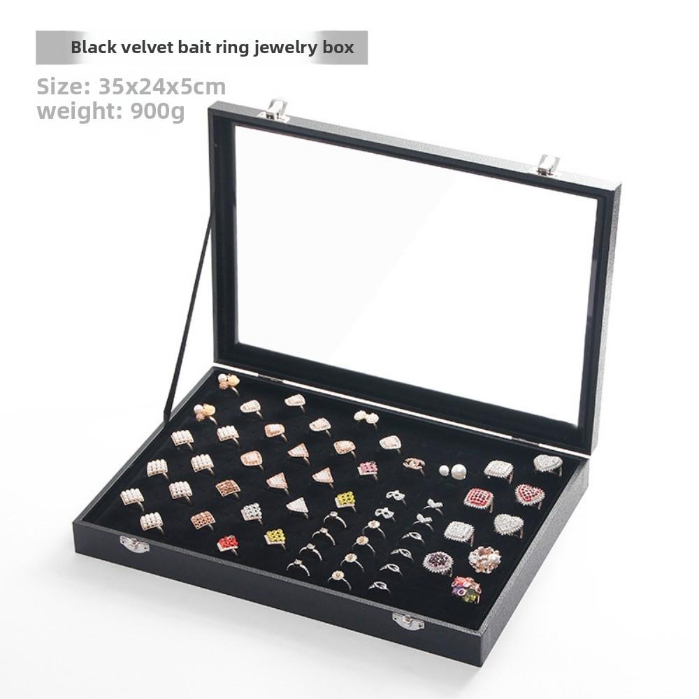 Black Jewelry Box Jewelry Necklace Ring Earrings Bracelet Antique Plaid Storage Display Box Dust-proof Glass with Lid