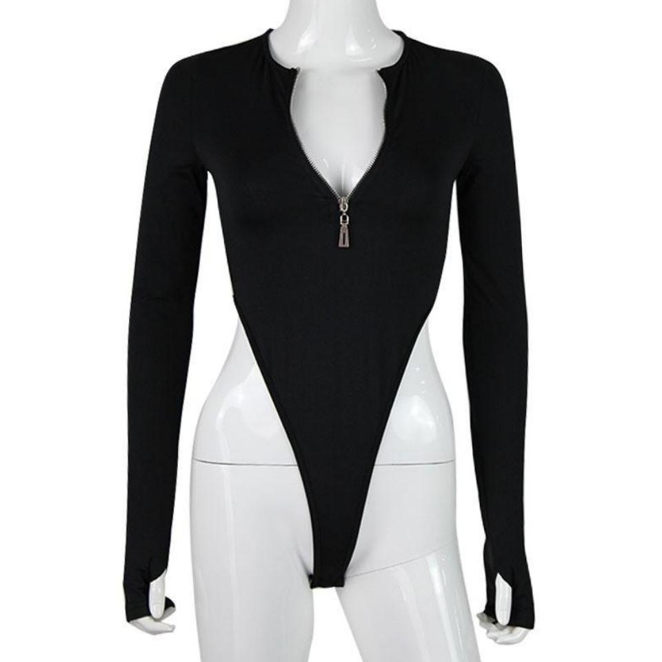 Sommer Cross Border Damen Langarm Slim Fit Body Sexy Spicy Girl Personalisierbares Top mit Reißverschluss