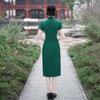 Elegant Slim Cheongsam Dress In Thickened Imitation Silk with Heavy Acetic Acid Satin – Red, Black, Green for Daily or Bridal Wear