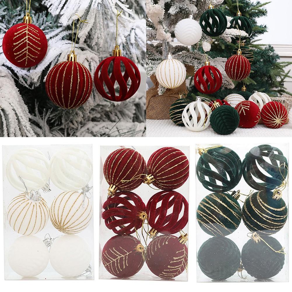 6PCS Christmas Ball Flocking Painted Ball Christmas Tree Decoration Pendant