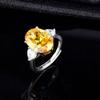 925 Silver Plated Open Ring with Brazilian Yellow Crystal Stone for Women Lucky Jewelry