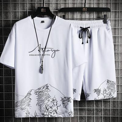 T-shirt + Shorts Set Breathable Casual T Shirt Running Set Fashion Harajuku Printed Male Sport Suit
