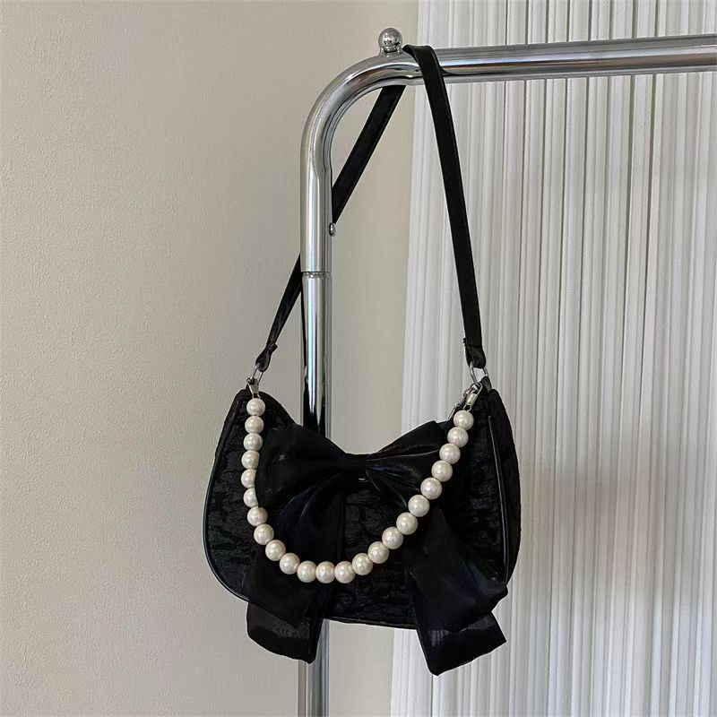 White Folds Pearl Female Bag Retro Luxury Designer Handbag Bow Crossbody Bags Fashi Y2K Vintage Women's Shoulder Bag Purses