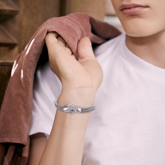 Men Bracelet Lion Decor Hip Hop Style Bracelet Round Smooth