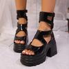 Fashion Chunky High Heeled Roman Sandals Female 2025 Summer New Thick Bottom Leather Sandales Fish Mouth Women Platform Shoes Zapatos