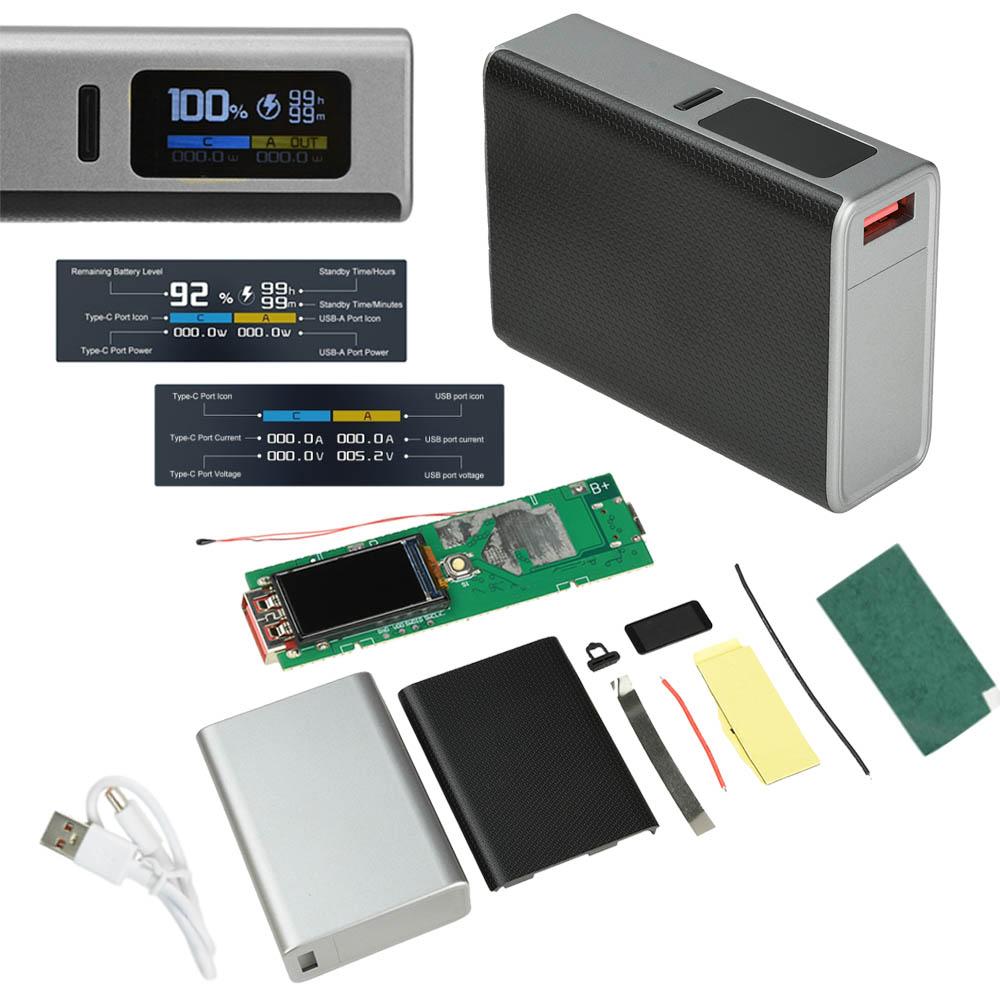 22.5W Fast Charging Module TFT Color Screen Digital DIY Power Bank Kit 21700 Battery Case Fast Charging Mini Portable Power