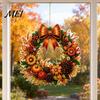 Beautiful Holiday Ornament Fall Pumpkin Sunflower Wreath Hanging Decor, Acrylic Hand Painted Window Ornament, Thanksgiving Halloween Harvest