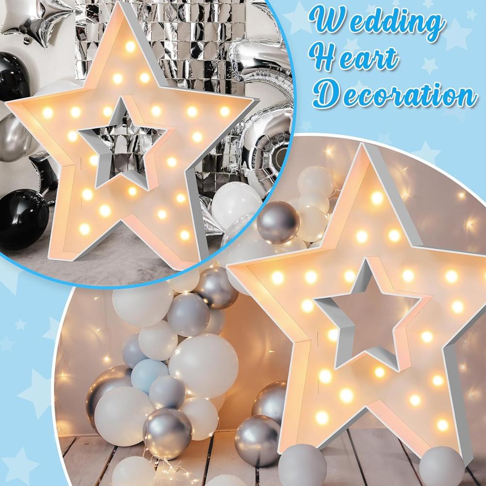 1Pc 91.5cm Hollow Star Light Up KT Board Frame Warm Lights,DIY Marquee Sign,Backdrop Decor for Birthday Party,Wedding Anniversary Photo Booth Props