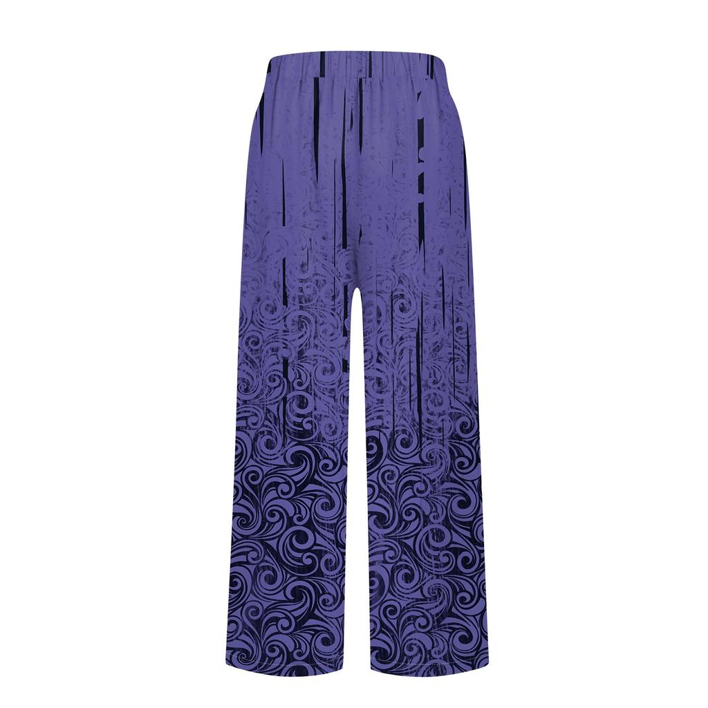 Women's Casual Pants Fashionable Printing Pockets Elastic Waist Pants