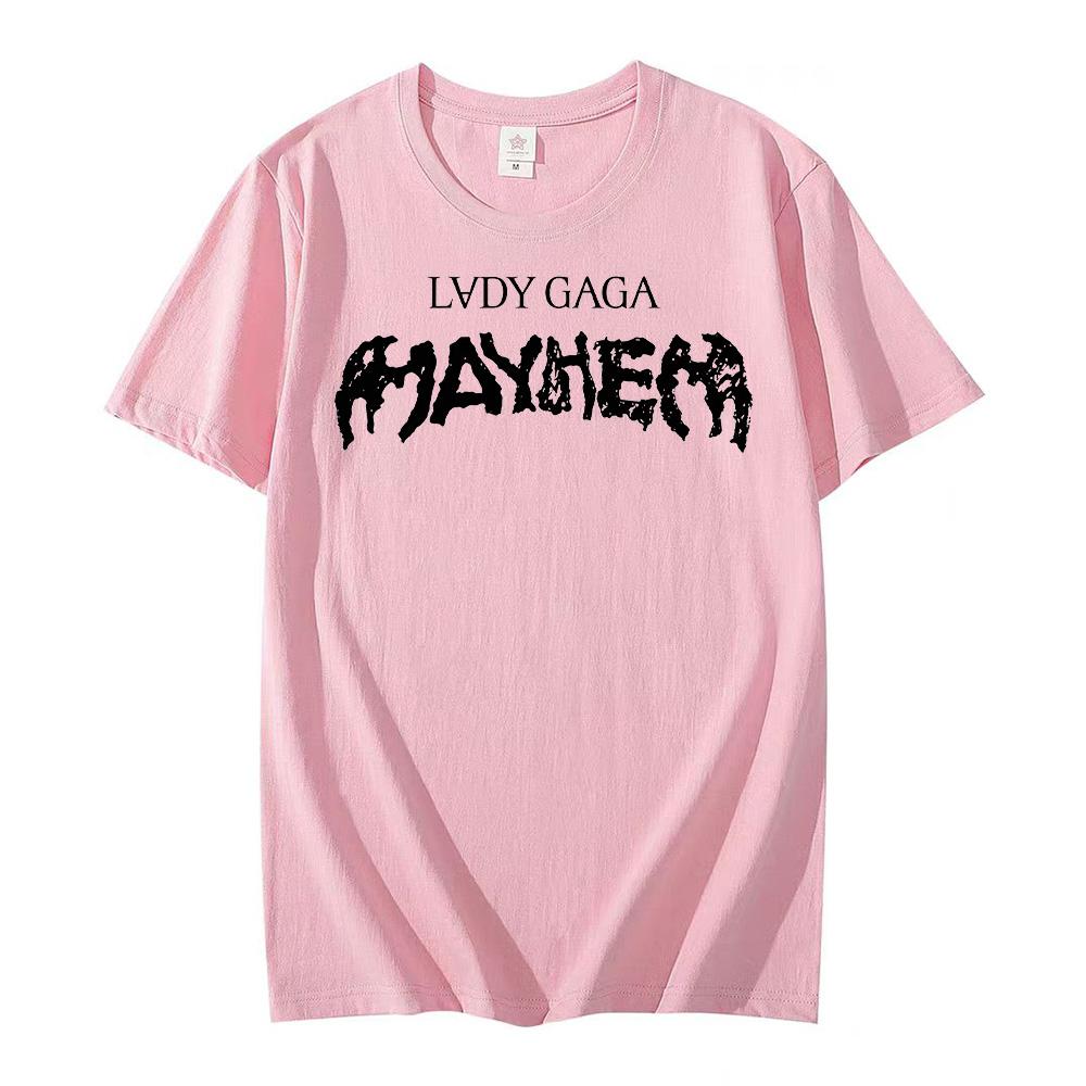 Lady Gaga MAYHEM Klassisches Logo T-Shirt Hip Hop Gewaschen Kurzarm Street T-Shirt Retro Baumwolle Herren Damen Top Streetwear Sommer T-Shirt
