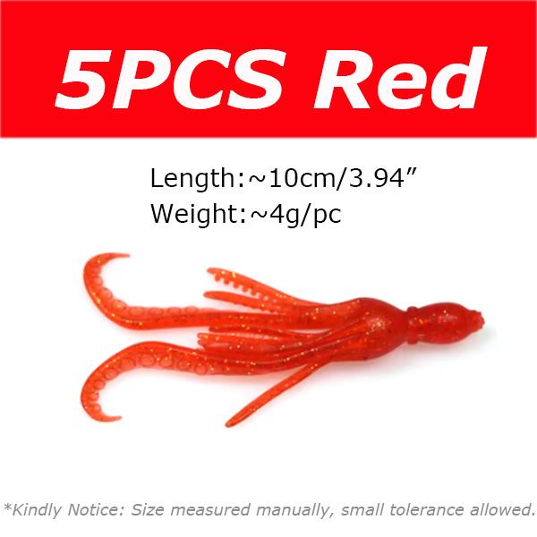 5PCS 10cm/4g Octopus Squid Bait Fluo Saltwater Snapper Fishing Soft Lure TPR Material Kabura Pesca Wobbler Fishing Tackle