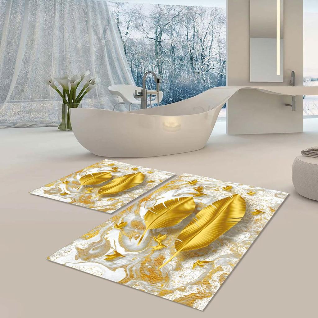 Tapete de banho lavável à máquina, base antiderrapante, lavável, resistente a manchas de poeira, conjunto de 2 tapetes de banho B1057