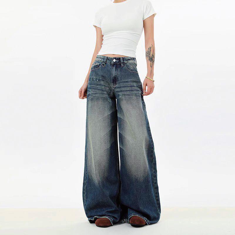 D9157 Unisex Wide-Leg Jeans for Women: Loose Fit, Flowy, Slimming, Floor-Length for Spring/Autumn