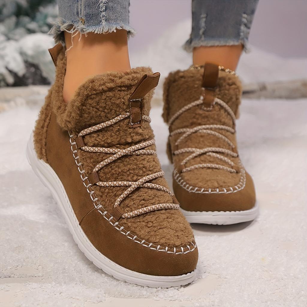 Women's Fluffy Plush Winter Boots Thick Warm Fleece Lined Comfortable Flat Ankle Boots