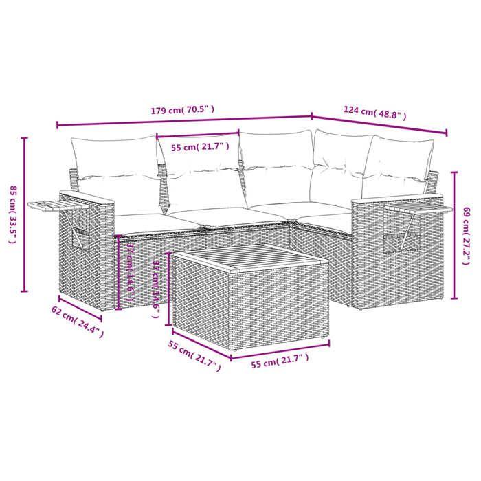 VidaXL Garden Lounge Set with Cushions 5 Pcs, Patio Sofas, Patio Furniture Set, Outdoor Furniture, Grey 3226781