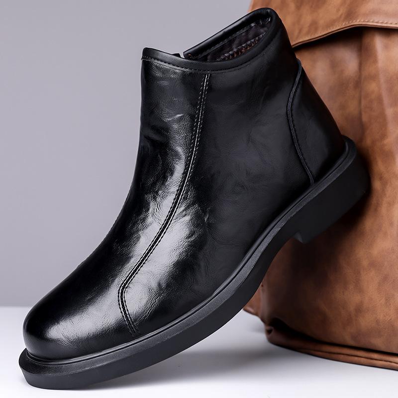 Fashion British Leather High Top Business Men's Dress Shoes Fashion Autumn Winter Leather Boots Men Designer Platform Chelsea Boots Male