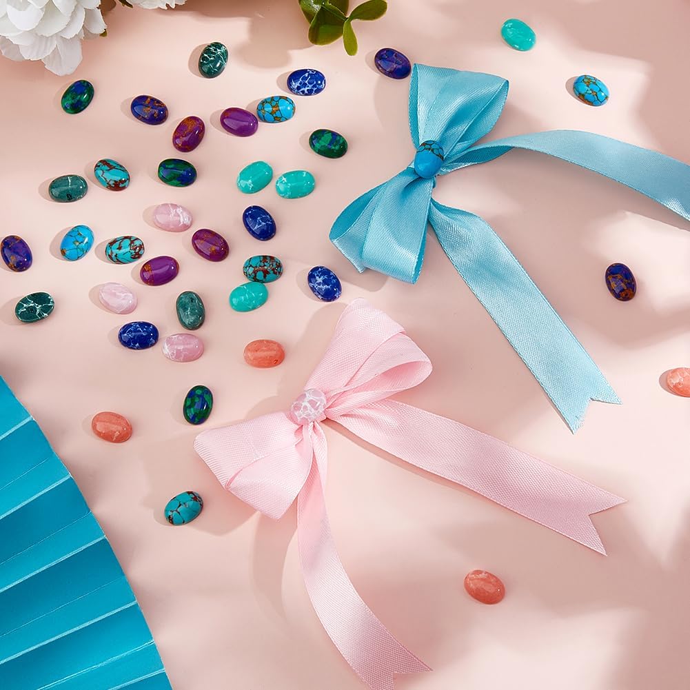 SUPERFINDINGS 40Pcs 10 Colors Oval Gemstone Cabochon Natural Agate Cabochons Synthetic Turquoise Stone for DIY Jewellery Making Necklace Earrings