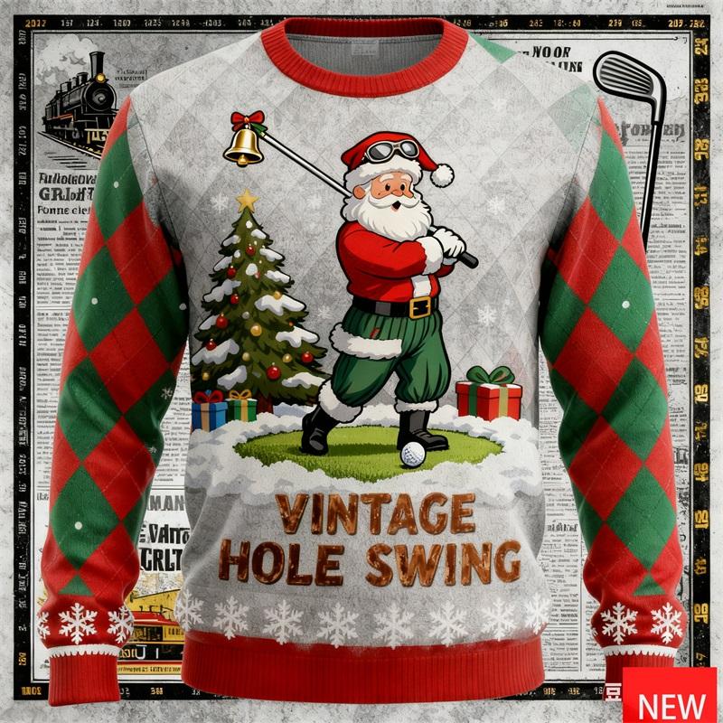 3D Printed Funny Santa Claus Play Golf Graphic Ugly Christmas Sweater for Women New Xmas Pullovers Sweatshirts Cool Jumper Tops