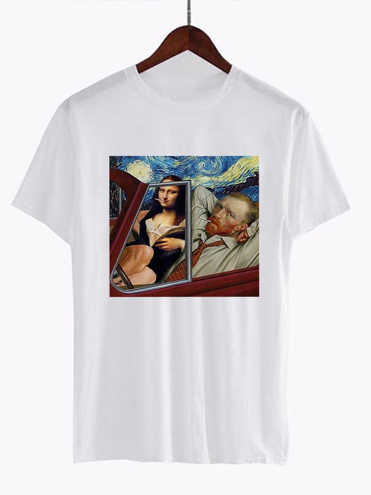 Van Gogh Art Print Vintage T Shirt Harajuku Casual Funny T Shirt Women Ullzang Short Sleeve