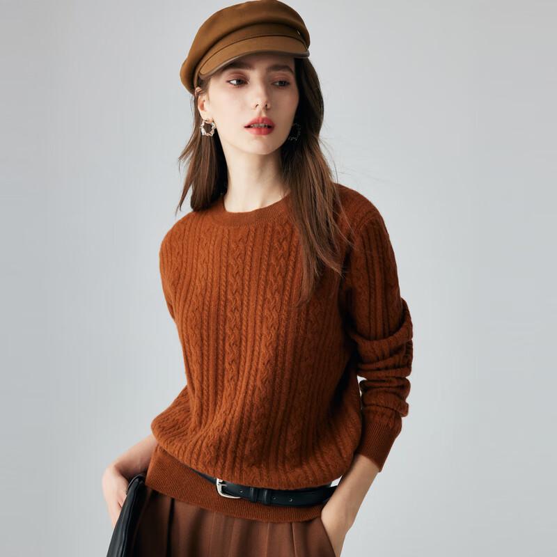 Women's 6.2G Round Neck Pure Cashmere Cable Knit Sweater