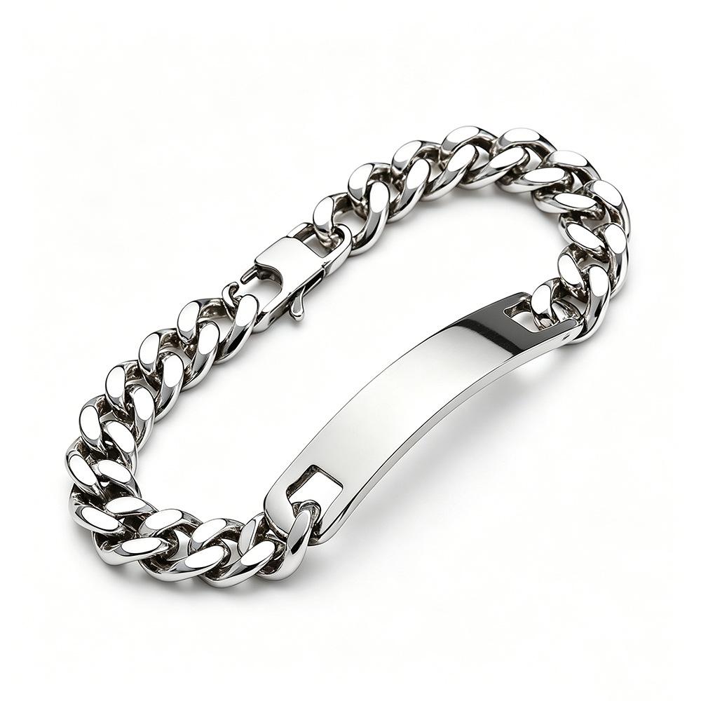 Men's Titanium Steel Cuban Bracelet: Smooth Surface, Curved Plate, European and American Style, Thick Chain, Colorfast, Available in Multiple Styles.