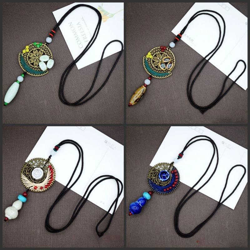 Collana in ceramica intrecciata in stile nazionale retrò, collana da donna, accessori per abbigliamento
