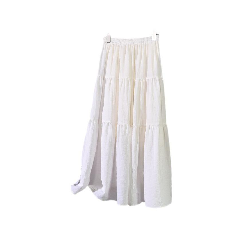 The New Literary Skirt Women's High-waisted Temperament Fairy A-line Three-layer Slim Midi Skirt
