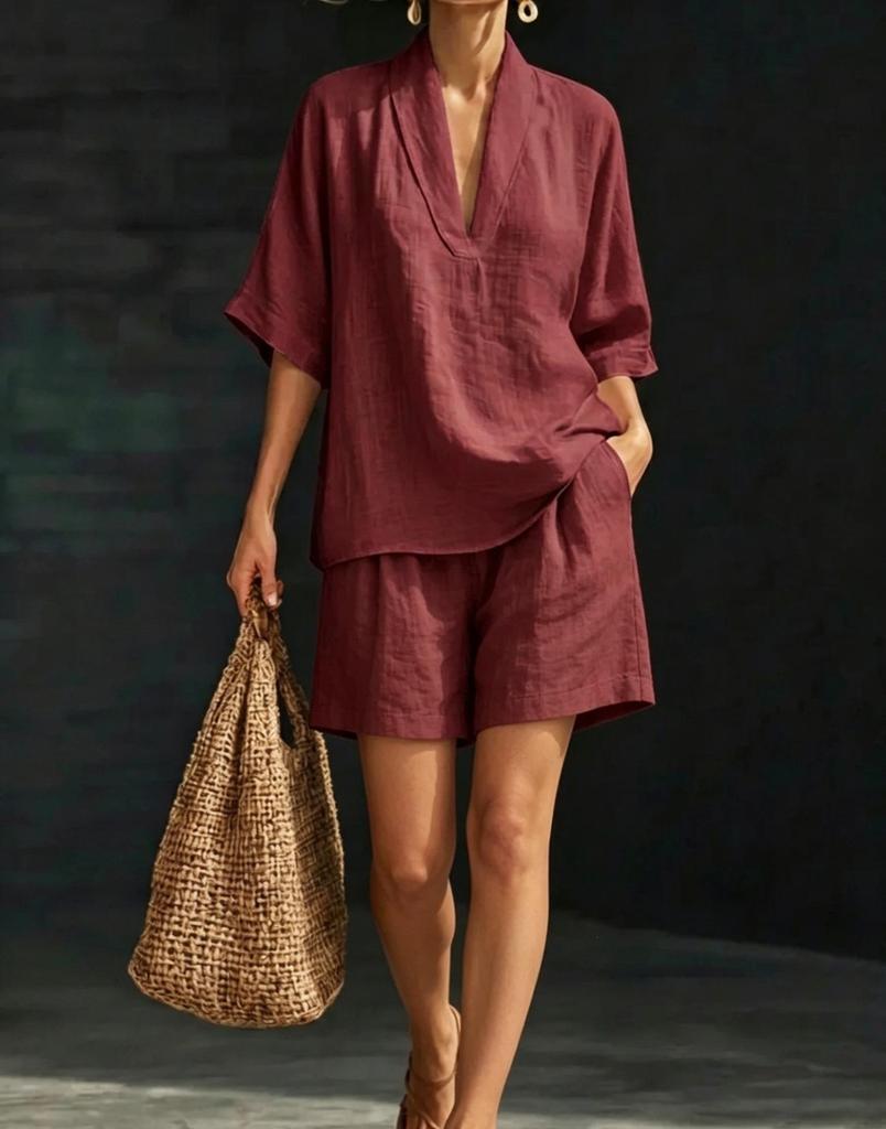 In Stock Women's Halter V-Neck Sleeveless Casual Fashion Set