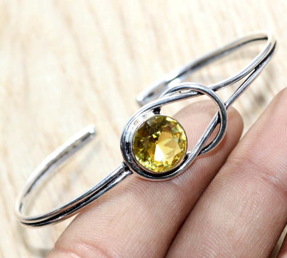 Citrine 925 Silver Plated Bangle 7" Ethnic Gift Fashion Forwarded Jewelry i6r52