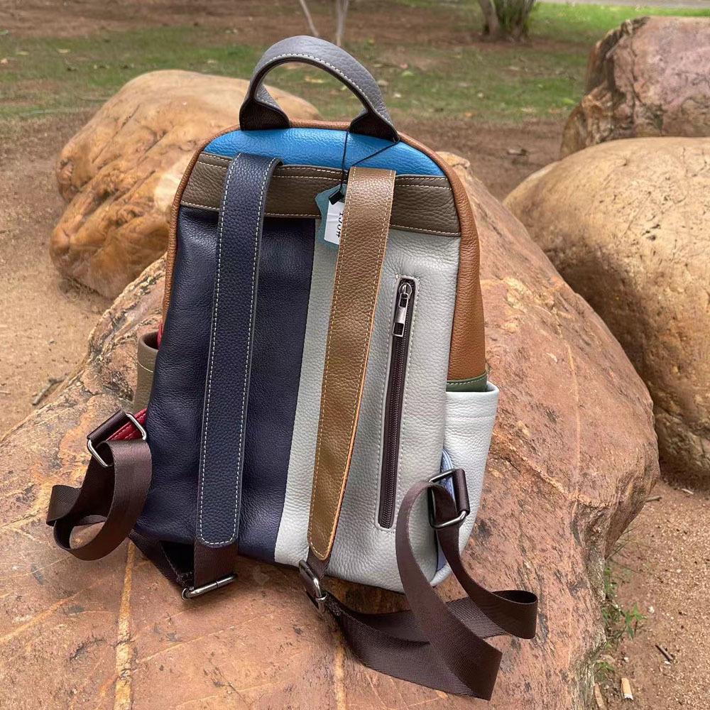 Damen Patchwork Rucksack aus echtem Leder - Europäischer & Amerikanischer Casual Reise Stil.