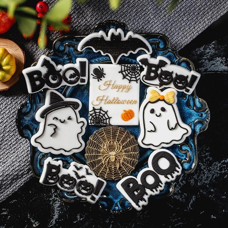 Halloween Cookie Cutters Ghost Pumpkin Skull Biscuit Chocolate Embosser Stamp Mould Halloween Party Baking Cake Decorating Tools
