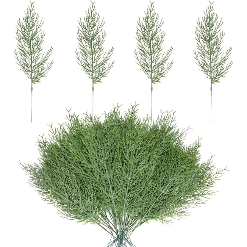 10/50pcs Artificial Plant Plastic Pine Needle Green Tree Festival Party Decor Home Courtyard Accessory Scrapbook Box Table Decor