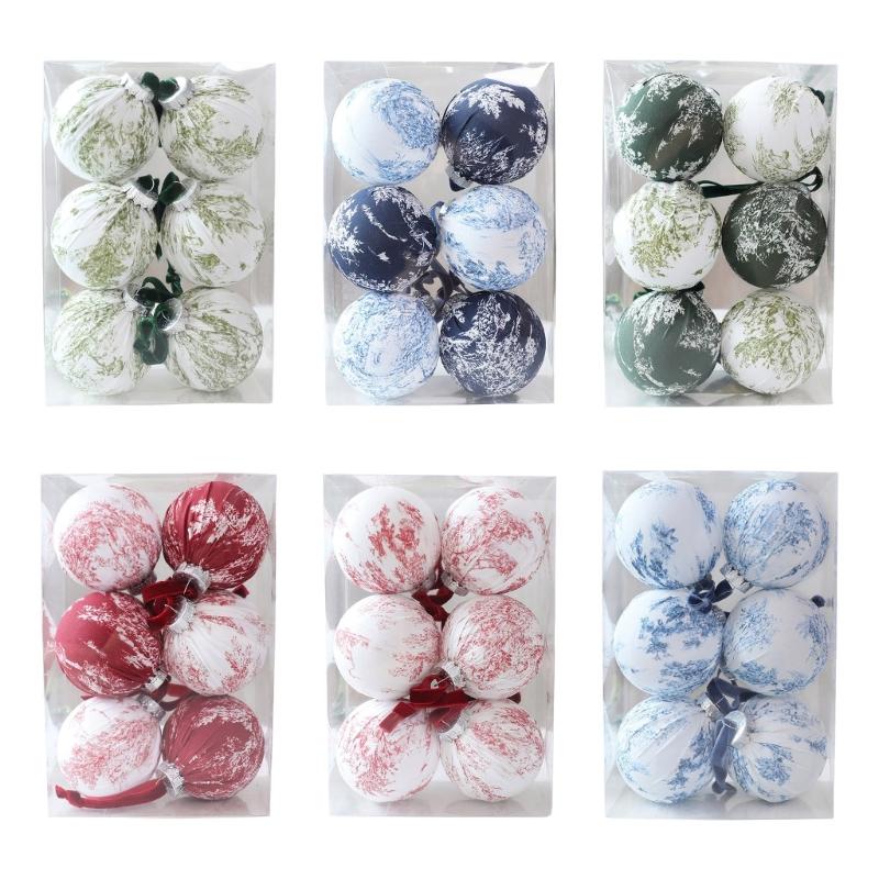 Indoor Christmas Trim Set of 6 with Fabric Finish and Ribbon Detail for Tree Use, Entry Tables, and Room Styling