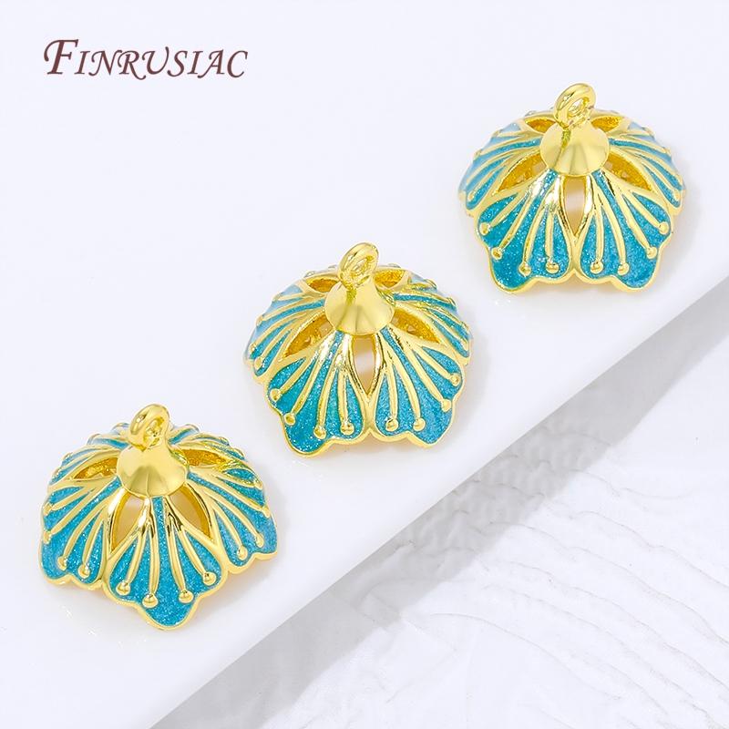 1/3/5Pcs 18K Gold Plated Enamel Flower Bead Caps DIY Jewelry Findings For Bracelets Necklaces Tassel Earrings Making