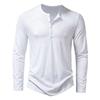 Camisa masculina de algodão com botões e gola Henley, manga comprida, casual, com botões, cor sólida, camisetas da moda