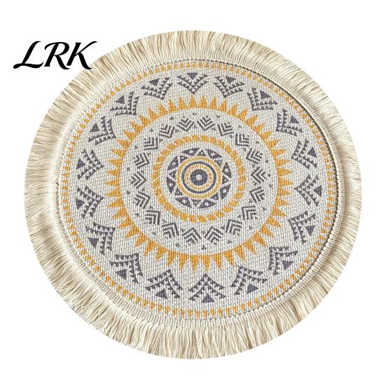 Pastoral Home Decor Mats Vintage Round Coasters, Cotton Linen Placemats, Soft Jute Rustic Style Coasters Tassels Drink Mats, Handwoven Table