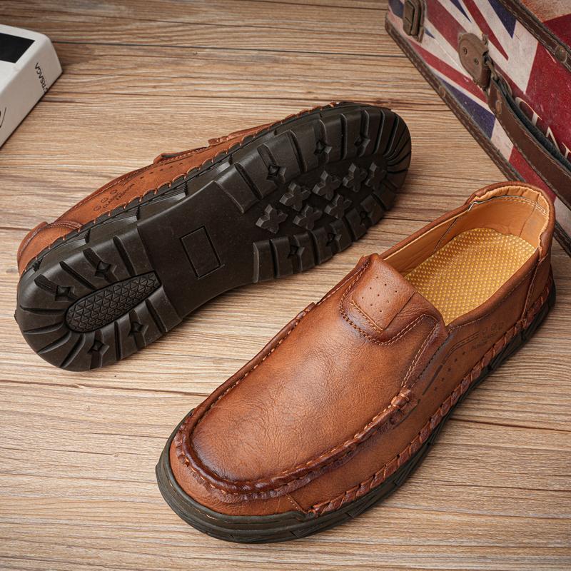 Retro Cow Leather Shoes Men Loafers Handmade Casual Leather Shoes Moccasins Men Flats Shoes