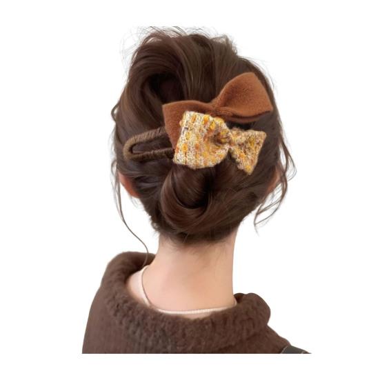 Girl Hairpin Double Bowknot Decor Soft Felt Autumn Winter Hair Clip Large Size Back Head Hair Pin Hair Accessories