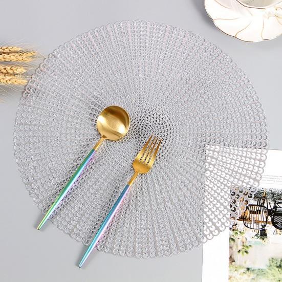 PVC Placemats Heat Resistant Hollow Out Table Mats Anti-Scalding Wear-Resistant Coasters Round Heat Insulation Mats for Home Kitchen Dining Room