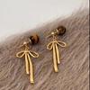 Balletcore Simple Earrings Grey Pearl Piercing Ear Stud Elegant Ribbon Bow Dangle Earrings  Women