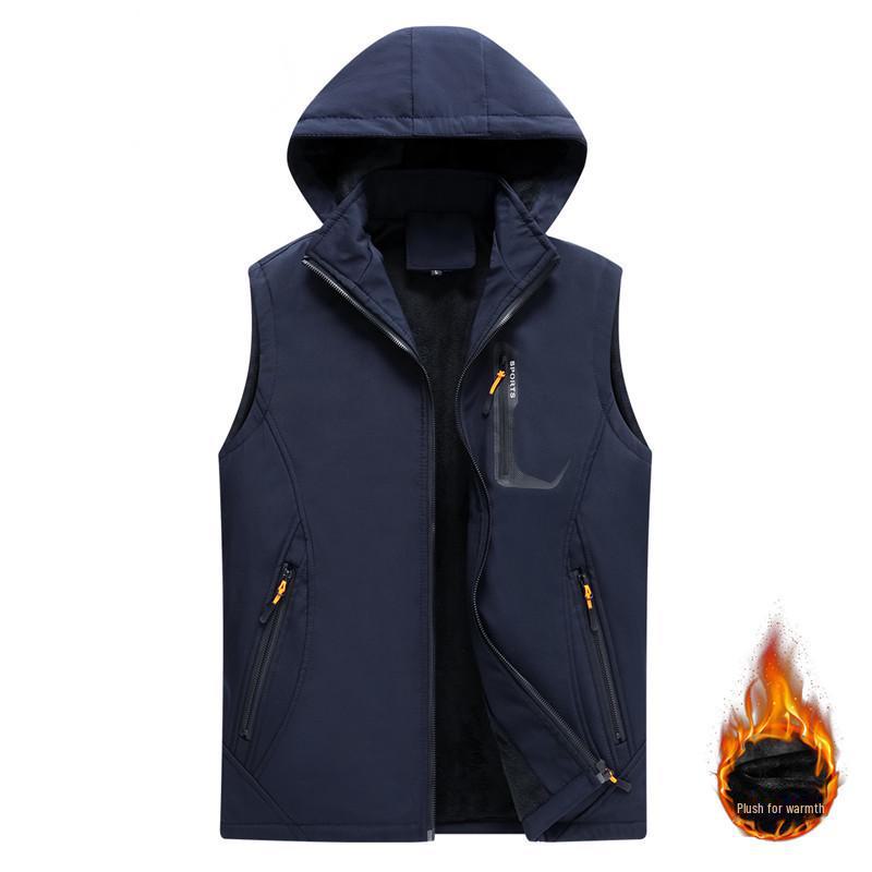 

Мужской модный тонкий жилет с капюшоном: Утепленный жилет из бархата для улицы на осень/зиму 3XL темно-синий