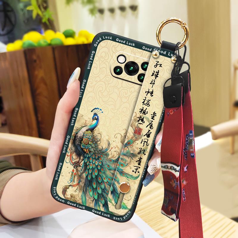 Lanyard Protective Phone Case For Xiaomi Poco X3 NFC/X3 Pro Wristband Back Cover Chinese Style Silicone Phone Holder