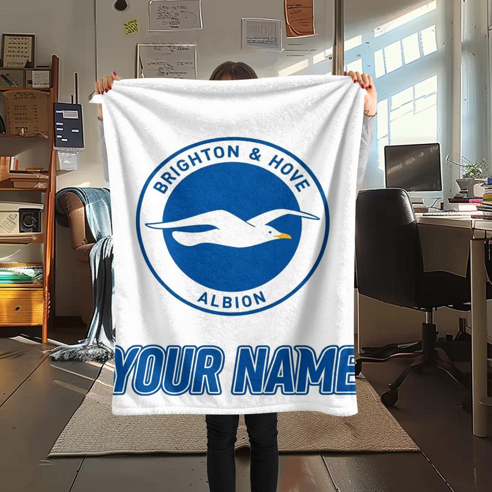 1PC Custom Name Brighton&Hove Albion Patterned Flannel Blanket Suitable For All Seasons for Home Decor Warmth and Comfort Gifts Holiday Present