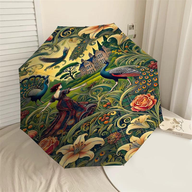 

1PC peacock lady Automatic Open/Close Umbrella Compact Folding Umbrella with 8-Rib Shaft lightweight esign, Fashion Lovers1246A