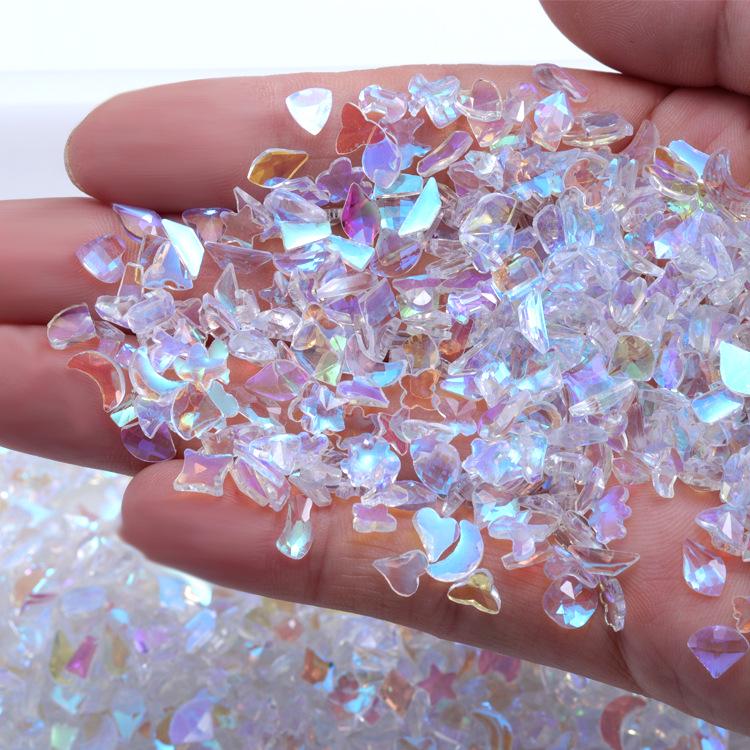 Aurora Phantom Diamond Nail Art: Laser Color Flat Bottom Mixed Irregular Diamonds, 2022 Trendy Style.