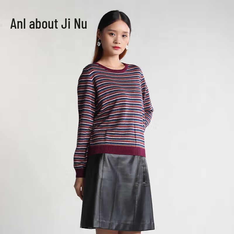 Anlom Women's Striped Round Neck Knit Sweater