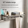 Aluminum Wall-Mounted Towel Rack: Anti-Corrosion, Anti-Rust, Folding Bathroom Shelf with Integrated Storage, No-Punch Installation.